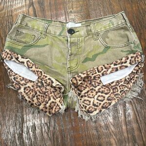 One Teaspoon Camo/leopard denim shorts